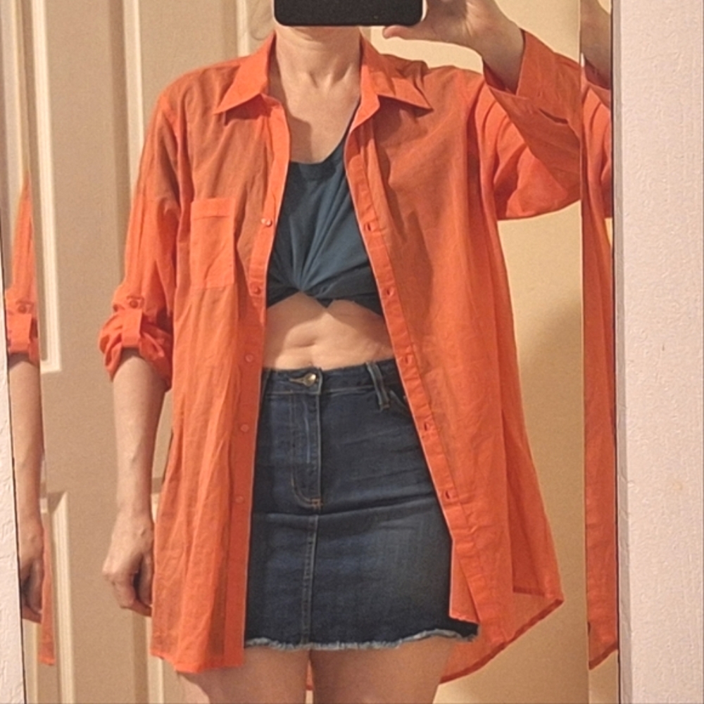 🌺TRUE DESTINATIONS🌺Coral, Cotton Mini Shirtdress